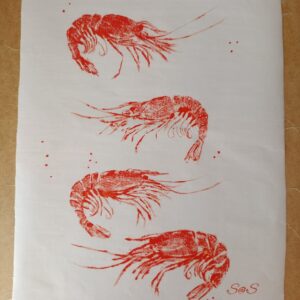 Cuadro Gambas en algodón fino. Gyotaku